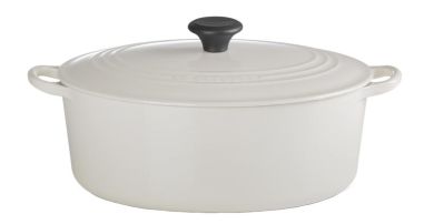 Le Creuset Ovaler Bräter Tradition 31 cm mit Phenolknopf Creme 