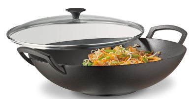 Spring Wok-Set, Gusseisen, Mit Glasdeckel, 35 cm Wok 