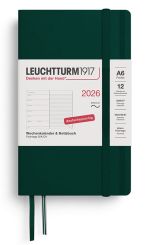 Leuchtturm1917 Wochenkalender & Notizbuch Pocket (A6) 2026, Softcover, Forest Green, Deutsch 