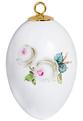 Meissen Osterei Weiße Rose mit Purpur Kern Rhythmisch Gestreut Weißer Rand H 4,5 cm 