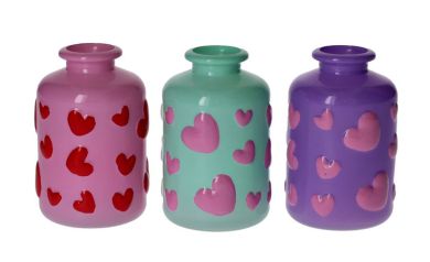 Gift Company Jacquard Vase 3fach sortiert Herz lila rosa türkis gs 