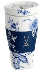 Meissen Coffee To Go Becher mit Manschette Zwiebelmuster Style Kobaltblau Weißer Rand V 0,35 L 