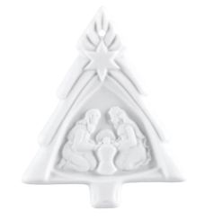 Meissen Baumschmuck, Weihnachtsbaum Mit Maria & Josef, Medaillen, Weiß, H 5,5 Cm 