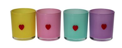 Gift Company Jacquard Windlicht 4fach sortiert Herz lila gelb rosa türkis gs 