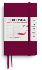 Leuchtturm1917 Wochenkalender & Notizbuch Pocket (A6) 2026, Softcover, Port Red, Deutsch 