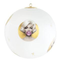 Meissen Baumschmuck Kugel, Legends Blowing Bubbles - Collection By Michael Moebius, Marylin, Gold, Ø 9 Cm 