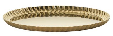 Alessi Pleats Tablett Edelstahl rund 23 cm PVD-Beschichtung gold 