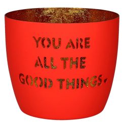 Gift Company Madras Windlicht M Motiv: You are all the good things neon coral/gold 