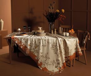 Garnier-Thiebaut Tischdecke Mandarines Rouille 115x115 cm 50% Leinen 50% Baumwolle Vorgewaschen 