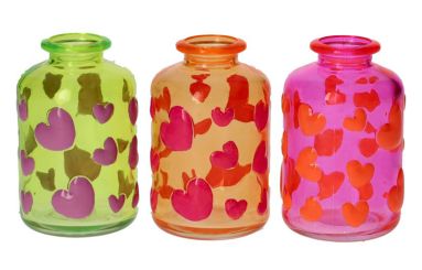 Gift Company Jacquard Vase 3fach sortiert Herz orange grün pink gs 