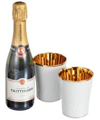 Meissen Champagner-Set 3-Tlg. Taittinger Champagner 0,375 L 12,5 Vol. Champagnerbecher Glanzgold 
