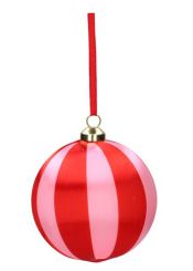Gift Company Chinois Weihnachtskugel 8cm Streifen rosa/rot 