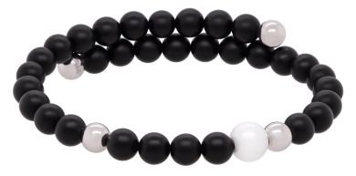 Meissen Armreif Pearl Collection Onyx, Asymmetrisch, 1 Porzellanperle 8 Mm, 4 Perlen 6 Mm 925 Sterlingsilber, 32 Onyx Pe 