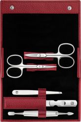 Zwilling Classic Nagelpflege-Set rot 5-tlg. Druckknopf-Etui, Rindleder 
