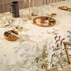 Garnier-Thiebaut Tischdecke Bambous Parchemin 115x115 Cm 50% Leinen / 50% Baumwolle 