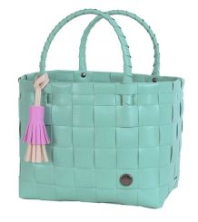 Handed By Shopper Mini Paris XS soft aqua green mit Quaste fuchsia pink 
