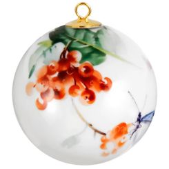 Meissen Baumschmuck Kugel, Waldflora Mit Insekten, Schneeballfrüchte, Weißer Rand, Ø 5 Cm 