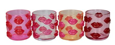 Gift Company L´amour Windlicht 4fach sortiert Lippen pink rot orange gs 
