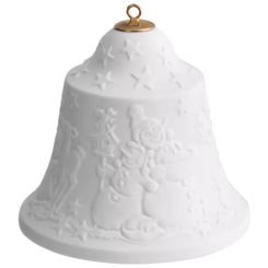 Meissen Baumschmuck Glocke mit Relief Schneemann Weiß Biskuit H 0 cm 
