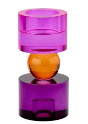 Gift Company Sari Kristallglas Kerzen-/Teelichthalter S (H15 2 cm) rund pink/orange/lila gs 