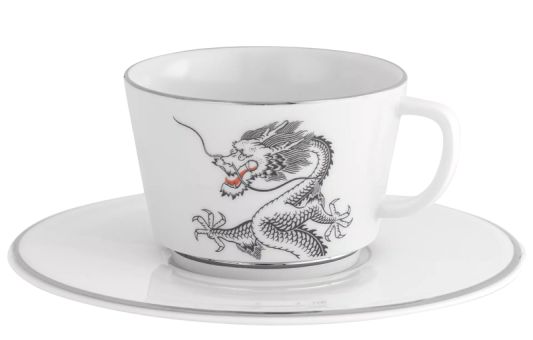 Meissen Kaffeetasse Form Vitruv Glücksdrache Platinum 