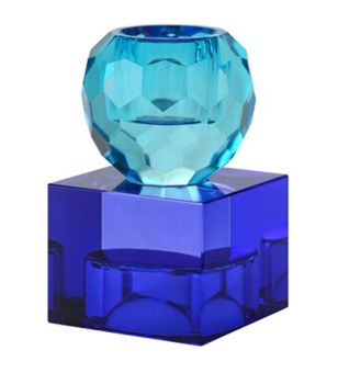 Gift Company Sari Kristallglas Kerzenhalter/Teelichthalter Kugel/Cube blau/dunkelblau gs 