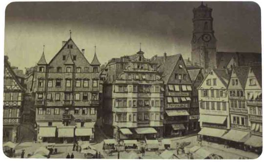 Tritschler Brettchen Stuttgart Marktplatz historisch mit Tritschler Stammhaus 