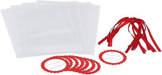 Dr. Oetker Foliengeschenkbeutel-Set mit 8 Beuteln, 8 Aufklebern und 8 roten Satinbändern 11,5x19 cm 