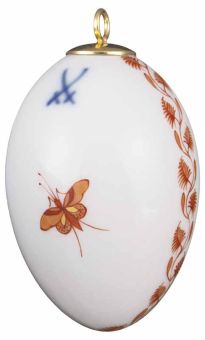 Meissen Osterei Indische Malerei 23 mit Kante rot Goldpunkte weißer Rand 45 cm 