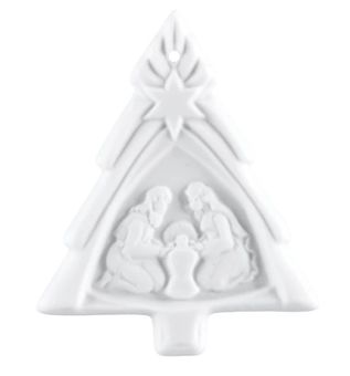 Meissen Baumschmuck, Weihnachtsbaum Mit Maria & Josef, Medaillen, Weiß, H 5,5 Cm 