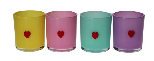 Gift Company Jacquard Windlicht 4fach sortiert Herz lila gelb rosa türkis gs 