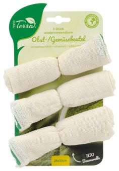 Mea Terra 3er Set Obst- u. Gemüsebeutel 28x33cm 100% BIO-Baumwolle 