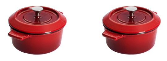 Woll Iron Set aus 2 Mini Kasserollen Chili Red Ø 10 cm 5 cm hoch 0,3 L 