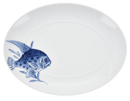Meissen Platte Oval Blue Treasures Motive Fisch Form Meissen® Cosmopolitan L 32 cm 