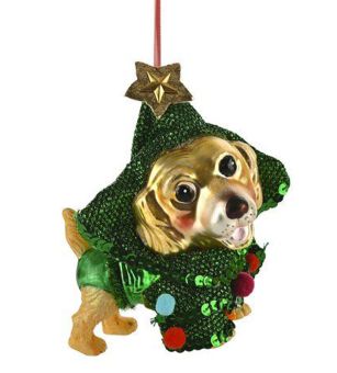 Gift Company Hänger Hund mit Weihnachtsbaum Kostüm grün 