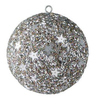 Gift Company Weihnachtskugel Opium 10 cm Sterne Perlen Pailletten silber 