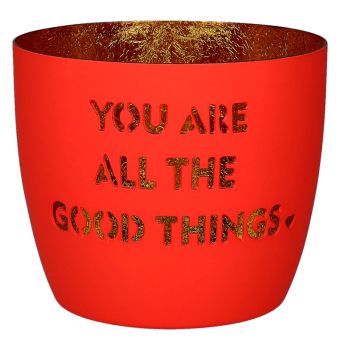 Gift Company Madras Windlicht M Motiv: You are all the good things neon coral/gold 
