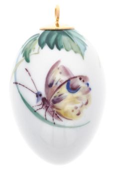 Meissen Osterei Waldflora mit Insekten Falter H 4,5 cm 