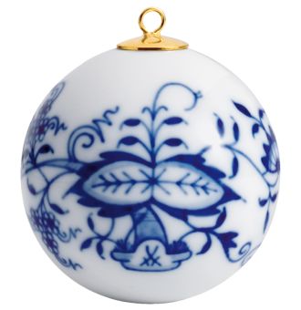 Meissen Baumschmuck Kugel Zwiebelmuster Kobaltblau Weißer Rand Ø 5 cm 