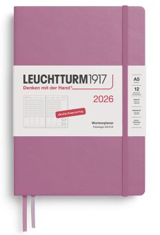 Leuchtturm1917 Wochenplaner Medium (A5) 2026, Dusty Rose, Deutsch 