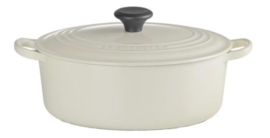 Le Creuset Ovaler Bräter Tradition 27 cm mit Phenolknopf Creme 
