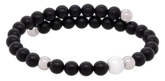 Meissen Armreif Pearl Collection Onyx, Asymmetrisch, 1 Porzellanperle 8 Mm, 4 Perlen 6 Mm 925 Sterlingsilber, 32 Onyx Pe 