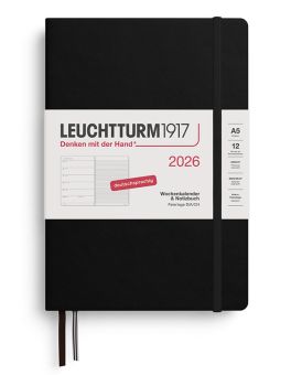 Leuchtturm1917 Wochenkalender & Notizbuch Medium (A5) 2026, Schwarz, Deutsch 