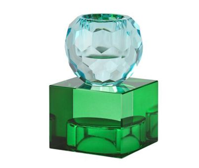 Gift Company Sari Kristallglas Kerzenhalter/Teelichthalter Kugel/Cube hellblau/grün gs 