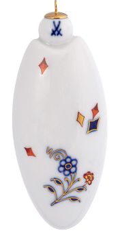 Meissen Baumschmuck Ellipse Noble Blue Vergissmeinnicht Kobaltblau Rot Gold H 9,5 cm 