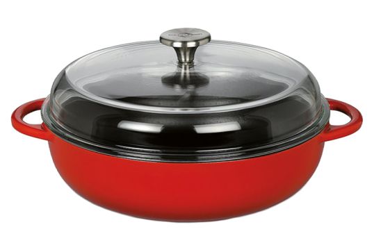 Küchenprofi Bauernpfanne mit Hohem Glasdeck. 24 cm Classic Red Provence 