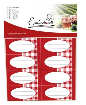 Einkochwelt 24er Beutel Haftetiketten 054x025 mm dunkelrot/weiß kariert 