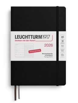 Leuchtturm1917 Wochenkalender & Notizbuch Dotted Medium (A5) 2026, Schwarz, Deutsch 