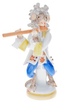 Meissen Affenmusiker Kleinpl/Querflöt, Blau Und Rot Staffiert, H 11 Cm 