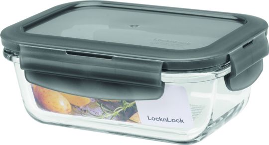Lock & Lock Frischhaltebox Ofenglas rechteckig 380 ml Deckel grau 150x110x57 mm 